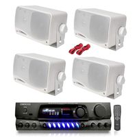 Cirocco Pack of 4 200W Outdoor 3-Way Mini Box Speakers Theater Digital AM/FM Stereo Receiver System | Water Proof Weather Proof Heavy Duty 70-21 Khz | for Boats Marine Deck Pool Side Indoor Party