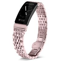 Shangpule Compatible for Fitbit Inspire & Inspire HR Bands, Stainless Steel Metal Replacement Strap Bracelet Wrist Band Accessories for Fitbit Inspire Women Man Large Small (Pink)