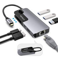 USB C Hub, LETSCOM 6-in-1 USB C Adapter with 4K USB C to HDMI, 1 Gbps Gigabit Ethernet, 87W Power Delivery, 3 USB 3.0 Ports Hub for Type C Laptops