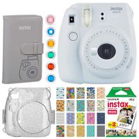 Fujifilm Instax Mini 9 Instant Camera(Smokey White) + Fujifilm Instax Mini Instant Film (20 Shots) + Glitter Hard Case + Fujifilm Wallet Album + Colored Lens Filters + 20 Sticker Frames Travel Package