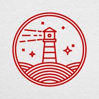 Lighthouse beach badge 02 - 8" high DARK RED cut vinyl decal - For MacBook, cars, laptops, tablets and more!