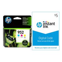 HP 952 Ink Cartridges | 3 Color Cartridges | Plus $5 Instant Ink Prepaid Code