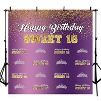 Sensfun Sweet 16 Backdrop Girls 16th Birthday Photography Background 6x6ft Vinyl Purple Gold Glitter Dots Sweet Sixteen Happy Birthday Party Banner Decoration Photobooth Backdrops