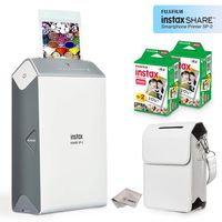 Fujifilm Instax Share Smartphone Printer SP2 (Silver) + Fuji Instax Mini Twin Pack Instant Film (40 Sheets) + Premium Protective Case + Microfiber Cleaning Cloth - Super Value Instant Printer Bundle