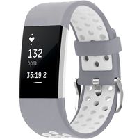 SKYLET for Fitbit Charge 2 Bands, Breathable Silicone Replacement Bands for Fitbit Charge 2 with Secure Watch Clasp (No Tracker)[Large, Gray-White]
