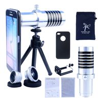 Apexel iPhone 5/5S Camera Phone Lens Kit Including 14x Manual Focus Telephoto Lens/ Fisheye Lens/ Wide Angle Lens/Macro Lens with Mini Tripod /Universal Phone Holder / Hard Back Case for iPhone 5/5S