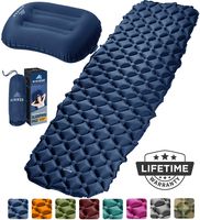 HiHiker Camping Sleeping Pad + Inflatable Travel Pillow - Ultralight Backpacking Air Mattress w/Compact Carrying Bag -Sleeping Mat for Hiking Traveling & Outdoor Activities (Blue)