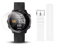 Garmin Forerunner 645 Music Bundle with Extra Band & HD Screen Protector Film (x4) | Running GPS Watch, Wrist HR, Music & Spotify, Garmin Pay (Slate + Music, White)