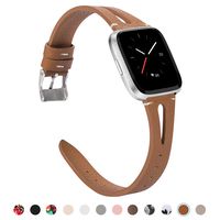 TOYOUTHS Leather Strap Compatible with Fitbit Versa/Versa 2/Versa Lite/Versa SE Bands for Women Men Genuine Leather Breathable Wristbands with Ventilated Hole Replacement Accessories Brown