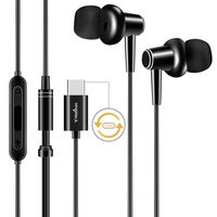 TriLink USB Type C Earbud Headphones with Mic and Volume Control, Wired in-Ear Extra Bass Noise Cancelling Earphones for Motorola Moto Z Series(Black)