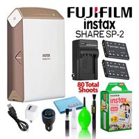 Fujifilm Instax Share Portable Smartphone Printer SP-2 (Gold) Creative Photo Printer Kit Best Value Classroom Bundle with (80) Instax Mini Films + Spare Battery and Charger + More