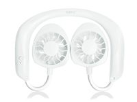 OBYO Outdoor Hand Free Personal Fan Headphone Design Wearable Neckband Fan Necklance Fan Cooler Fan with Dual Wind Portable Mini Fan Head for Traveling Office Room (White)