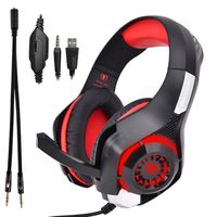 Beexcellent GM-1 Over-Ear Wired 3.5mm Pro Gaming Headset Surround Sound Gaming Headphone with LED Effect and Microphone for PC, Laptop, Tablet, PS4, Xbox, Cell Phone (Red)