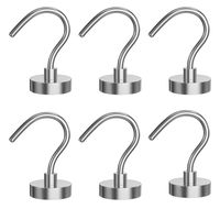 Neosmuk Magnetic Hooks, 50LBS Plus Large Opening Hook CNC Machined Base,Ideal for Cruise,Grill,Towel,Kitchen Indoor Hanging (Silvery White,Pack of 6)