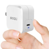 BROQLI 61W Pebble GaN Tech USB Type C Port Foldable Compact Fast Wall Charger for Laptops, MacBook Pro/Air iPad Pro, iPhone Xs Max/XR/X, Galaxy with 6.7ft Fast Charging Cable [20V-5A/100W] (White)