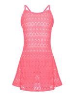 LEINASEN Kids Girl's Beach Crochet Mesh Crossback Swim Cover Up Dress Pink