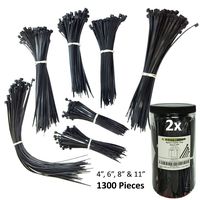 Electriduct Nylon Cable Tie Kit - 1300 Zip Ties - Assorted Lengths 4", 6", 8", 11" - Black