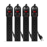 KMC 6-Outlet Surge Protector Power Strip 4-Pack, Overload Protection, 2-Foot Cord, 600 Joule