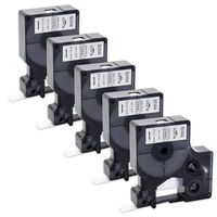 Absonic 18443 3/8'' White Rhino Industrial Permanent Vinyl Label Tape Compatible for DYMO LabelWriter and Rhino IND 5200 5000 4200 6000 1000 3000 Label Makers, Black on White, 9mm x 5.5m, 5-Pack