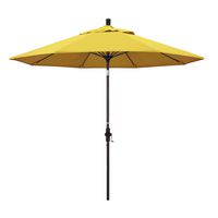 California Umbrella 9' Round Aluminum Pole Fiberglass Rib Market Umbrella, Crank Lift, Collar Tilt, Bronze Pole, Lemon Olefin