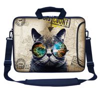 Meffort Inc 17 17.3 inch Neoprene Laptop Bag Sleeve with Extra Side Pocket, Soft Carrying Handle & Removable Shoulder Strap for 16" to 17.3" Size Notebook Computer - Cool Cat