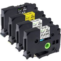 Buyalot Compatible Label Tape Replacement for Brother 12mm TZe Label Tapes TZe-131 TZe231 TZe335 TZe631 Label Tapes 0.47 inches 26.2 Feet Compatible with Brother PTH100 PTD210 PTD600, 4-Pack