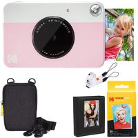 Kodak Printomatic Instant Camera (Pink) Deluxe Bundle + Zink Paper (20 Sheets) + Deluxe Case + Photo Album + Hanging Frames + Comfortable Neck Strap