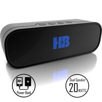 Bluetooth Speaker Power Bank - HB Beast - Powerful 20W Waterproof Bluetooth Portable Shower Speaker with Power Bank. Multiple Connections, Bluetooth, Micro SD Card Slot, USB Charging and Aux Cable.