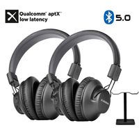 Avantree 2 Pack Bluetooth 5.0 Over Ear Headphones with Metal Dual Headphone Stand for Watching TV, aptX Low Latency, Music Audio Sharing, Compatible with Avantree Transmitters, PC, Phones - AS9PA Set