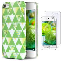 IDWELL iPod Touch Case with 2 Screen Protectors, iPod Touch 7 Touch 6 Touch 5 Case, Slim FIT Anti-Scratch Flexible Soft TPU Bumper Protective Case (Latest Model,2019 Released),Green Triangle+Tropical