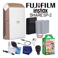 Fujifilm Instax Share Portable Smartphone Printer SP-2 (Gold) Creative Photo Printer Kit Basic Beginner Film Bundle with (20) Instax Mini Films + Spare Battery and Charger + More