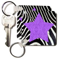 3dRose Punk Rockabilly Zebra Animal Stripe Purple Star Print - Key Chains, 2.25 x 4.5 inches, set of 4 (kc_20389_2)