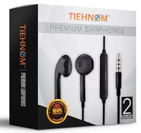 Tiehnom Premium Earphones/Headphones/Earbuds with Microphone & Volume Control for iPhone, iPad, iPod, Android Smartphones, Samsung, Sony, Laptop, Music Players 2-Count (Black)