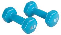 AmazonBasics Vinyl 5 Pound Dumbbells - Set of 2, Light Blue