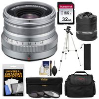Fujifilm 16mm f/2.8 XF R WR Lens (Silver) with 3 Filters + 32GB Card + Case + Tripod + Pouch + Kit