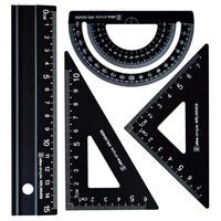 4 pc Metal Triangular Scale Ruler Set - Architectural Scale Ruler Set, Math Geometry Tool, Protractor, Triangular, Ruler Set (Black)