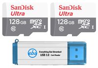 SanDisk Ultra 128GB microSDXC Memory Card (2 Pack Bundle) 80MB/s UHS-I Class 10 SDSQUNS-128G-GN6MN with (1) Everything But Stromboli (TM) 3.0 SD/TF Micro Card Reader