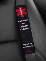 Blood Thinner Help Belt® Medical Alert Seat Belt Cover with Inside Pocket (Black)