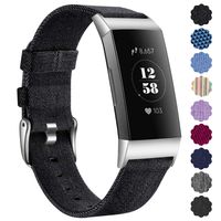 Maledan Compatible with Fitbit Charge 3 Bands Women Men Small, Soft Woven Fabric Replacement Band Strap for Fitbit Charge 3 and Charge 3 SE, Denim Black