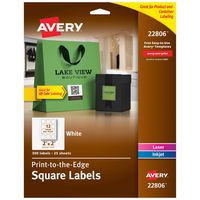 Avery Square Labels for Laser & Inkjet Printers, Sure Feed, 2" x 2", 300 White Labels (22806)