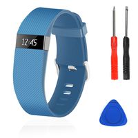 Wizvv Compatible Bands Replacement for Fitbit Charge HR,Charge HR 1, with Metal Buckle Fitness Wristband Strap Women Men Large Small (Blue,Large)