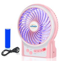 efluky 3 Speeds Mini Desk Fan, Rechargeable Battery Operated Fan with LED Light and 2200mAh Battery, Portable USB Fan Quiet for Home, Office, Travel, Camping, Outdoor, Indoor Fan, 4.9-Inch,Pink