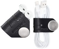 ColorCraftsman Cable Management Headphone Organizer Made of Premium Horween Leather, Handmade Cord Organizer Earbud Holder USB Cable Wrap Power Cord Organizer for Work and Travel, Black 2 Pack