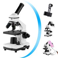 Monocular Microscope for Students and Kids, 200-2000x Magnification Powerful Biological Educational Microscopes with Operation Accessories(10p), Slides Set(15p), Phone Adapter, Wire Shutter & Backpack