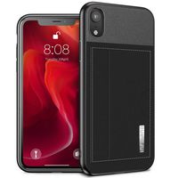 iPhone XR Wallet Case Infiland Synthetic Leather Card Case with Contrast Color Style, Slim Protective Shell Case with Card Storage Slots Compatible with iPhone XR 2018 Black