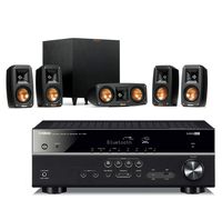 Klipsch Reference Theater Pack 5.1 Surround Sound System Bundle with Yamaha RX-V385 5.1-Channel 4K Ultra HD Network A/V Receiver with Bluetooth - Black