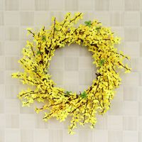 Artificial Forsythia Flower Wreath for Front Door, DELIKANG Farmhouse Yellow Flower Door Wreath Fake Flower Spring Summer Fall Wreath for Wedding Garden Office Wall Home Decor
