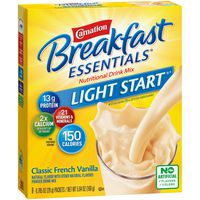 Carnation Breakfast Essentials Light Start Powder Drink Mix, Classic French Vanilla, 8 Packets (Pack of 8 Boxes) (Packaging May Vary)
