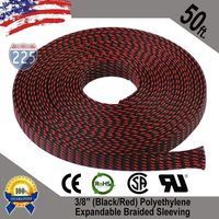 Black Red Expandable Wire Sleeving Sheathing Braided Loom Tubing US 50 FT 3/8"