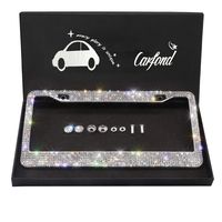Carfond 7 Row Handcrafted 1000+ pcs Finest 14 Facets SS20 Premium Glass Crystal Diamond Stainless Steel License Plate Frame Bonus Matching Screws Caps (Clear Crystal)